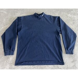 Vintage Nike Shirt Mens Large Blue Mock Neck Swoosh Logo‎ Embroidered 90s USA